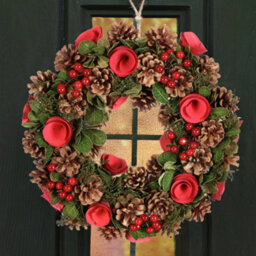 Dibor Traditional Red Berries And Roses Front Door Autumn Wreath Winter Spring Wreath 35Cm - thumbnail 2