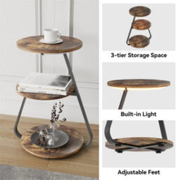 3 Tier Bedside Table With Led Light Sofa Side - thumbnail 3