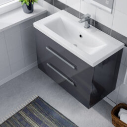 Nes Home Nanuya Wall Hung Cabinet 2 Drawer 800mm Basin Vanity Unit Steel Grey - thumbnail 3