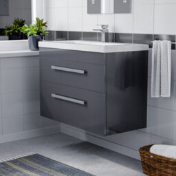 Nes Home Nanuya Wall Hung Cabinet 2 Drawer 800mm Basin Vanity Unit Steel Grey - thumbnail 2
