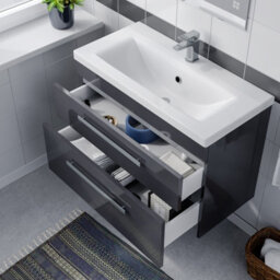 Nes Home Nanuya Wall Hung Cabinet 2 Drawer 800mm Basin Vanity Unit Steel Grey - thumbnail 4