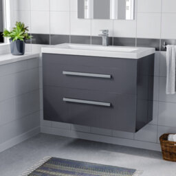 Nes Home Nanuya Wall Hung Cabinet 2 Drawer 800mm Basin Vanity Unit Steel Grey - thumbnail 1