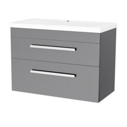 Nes Home Nanuya Wall Hung Cabinet 2 Drawer 800mm Basin Vanity Unit Steel Grey - thumbnail 6
