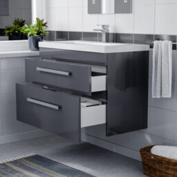 Nes Home Nanuya Wall Hung Cabinet 2 Drawer 800mm Basin Vanity Unit Steel Grey - thumbnail 5