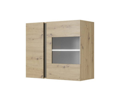 Arte Arco Contemporary Hanging Display Cabinet 1 Hinged Door 1 Shelf Oak Artisan Effect & Graphite (H)830mm (W)970mm (D)400mm - image 1