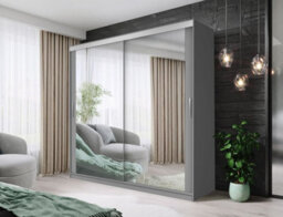 Fhif Dubai Tokyo 180Cm  Grey Sliding Door Wardrobe Modern Bedroom Storage With Full Length Mirror Shelves And Hanging Rails - thumbnail 1
