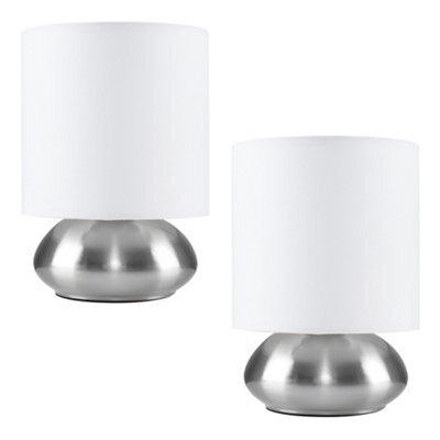 Valuelights Pair Of Modern Brushed Chrome Bedside Touch Table Lamps With White Shades - image 1