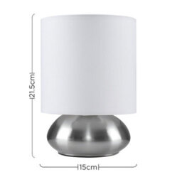 Valuelights Pair Of Modern Brushed Chrome Bedside Touch Table Lamps With White Shades - thumbnail 4