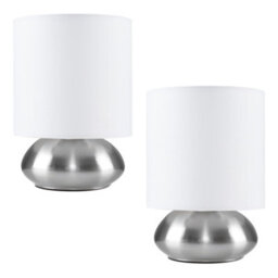 Valuelights Pair Of Modern Brushed Chrome Bedside Touch Table Lamps With White Shades - thumbnail 1