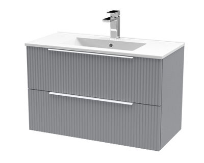 Hudson Reed Fluted Wall Hung 2-Drawer Vanity And Minimalist Basin, Contemporary Sink Vanity Unit, Satin Grey, 800mm - image 1