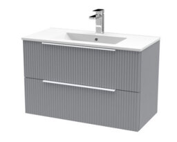 Hudson Reed Fluted Wall Hung 2-Drawer Vanity And Minimalist Basin, Contemporary Sink Vanity Unit, Satin Grey, 800mm - thumbnail 4