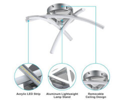 Modern Led Ceiling Light 19W Curved Design Cool Light Silver Semi Flush - thumbnail 4