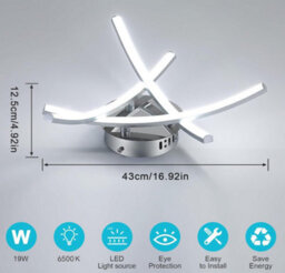 Modern Led Ceiling Light 19W Curved Design Cool Light Silver Semi Flush - thumbnail 2