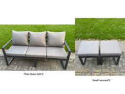 Fimous 5 Pieces Garden Furniture Set Aluminium Adjustable Rising Lifting Dining Table And Sofa Set With 2 Small Footstools - thumbnail 3