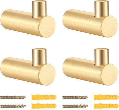 4 Pack Brass Wall Hooks For Hanging Scarves, Hats And Caps With Screws (Gold, Plated Brass Hooks) - image 1