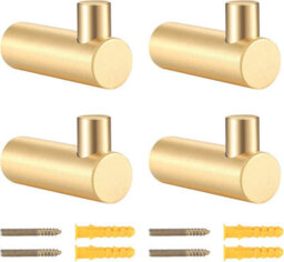 4 Pack Brass Wall Hooks For Hanging Scarves, Hats And Caps With Screws (Gold, Plated Brass Hooks) - thumbnail 1