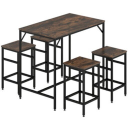 Wyld Haus Vimose Noro Rustic Brown 5-Piece Breakfast Bar Table And Stool Set - Industrial Matt Finish - thumbnail 1