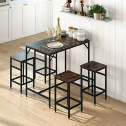 Wyld Haus Vimose Noro Rustic Brown 5-Piece Breakfast Bar Table And Stool Set - Industrial Matt Finish - thumbnail 2