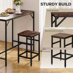 Wyld Haus Vimose Noro Rustic Brown 5-Piece Breakfast Bar Table And Stool Set - Industrial Matt Finish - thumbnail 5
