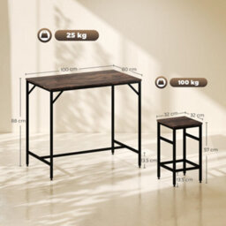 Wyld Haus Vimose Noro Rustic Brown 5-Piece Breakfast Bar Table And Stool Set - Industrial Matt Finish - thumbnail 3