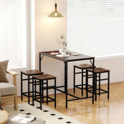Wyld Haus Vimose Noro Rustic Brown 5-Piece Breakfast Bar Table And Stool Set - Industrial Matt Finish - thumbnail 9