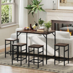 Wyld Haus Vimose Noro Rustic Brown 5-Piece Breakfast Bar Table And Stool Set - Industrial Matt Finish - thumbnail 8
