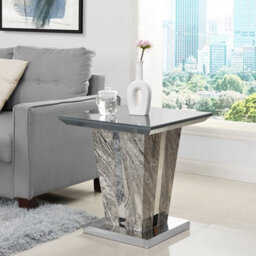 Furniture in Fashion Melange Marble Effect Glass Top High Gloss Lamp Table In Grey