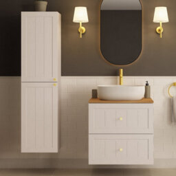 Heze Furniture Gusto Scandi Style Bathroom Wall Cabinets Vanity Unit With Worktop Set 35Cm & 60Cm  - Cashmere & Oak - thumbnail 1
