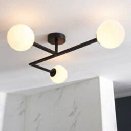 Luminosa Lighting Luminosa Riomaggiore Bathroom 3 Light Ceiling Semi Flush Matt Black & Matt Opal Glass Ip44 - thumbnail 4