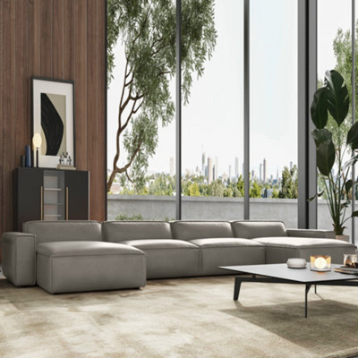 Valencia Nathan Full Aniline Leather Lounge Modular Four Seats Double Chaise Sofa Light Grey Color Fsc Pine Wood - image 1