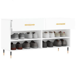 Berkfield Shoe Bench High Gloss White 102X35X55 Cm Engineered Wood - thumbnail 4