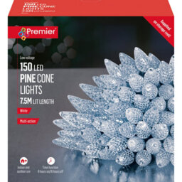 Premier Decorations Limited Pine Cone String Lights 150 White Coloured Leds Multi Action 7.5M Timer Lights - thumbnail 2