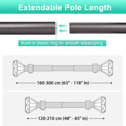 Ameha Plain Sapphire Crystal Metal Curtain Pole 120-210 Cm, (48-84 Inches) Black Nickel Extendable Adjustable Curtain Poles - thumbnail 7