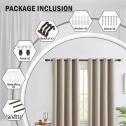 Ameha Plain Sapphire Crystal Metal Curtain Pole 120-210 Cm, (48-84 Inches) Black Nickel Extendable Adjustable Curtain Poles - thumbnail 4