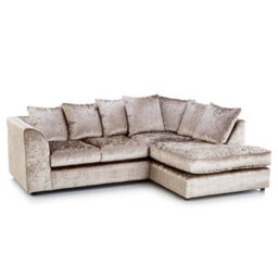 Furnishings For Less UK Crystal Crushed Velvet Fabric 3 To 4 Seater L Shaped Corner Sofa Mink Right Hand Facing - Scatter Back - thumbnail 1