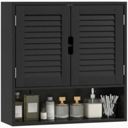 Homcom Bathroom Cabinet, Wall Mounted Cabinet With Adjustable Shelves, Black - thumbnail 2