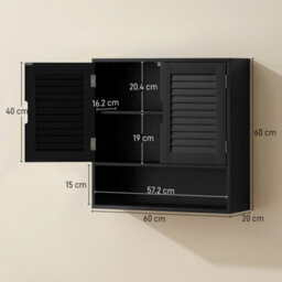 Homcom Bathroom Cabinet, Wall Mounted Cabinet With Adjustable Shelves, Black - thumbnail 3