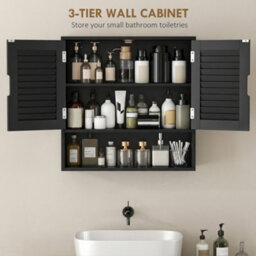 Homcom Bathroom Cabinet, Wall Mounted Cabinet With Adjustable Shelves, Black - thumbnail 4