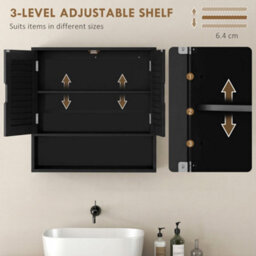 Homcom Bathroom Cabinet, Wall Mounted Cabinet With Adjustable Shelves, Black - thumbnail 5
