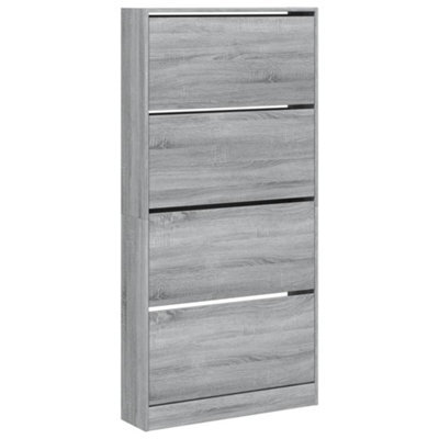 Berkfield Modern Shoe Cabinet With 4 Flip-Drawers Grey Sonoma 80X21X163.5 Cm