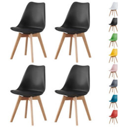 Mof Set Of 4 Black Dining Chairs Wooden Legs Soft Cushion Pad Stylish Deluxe Retro Lounge Dining Office Eva