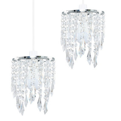 Valuelights Pair Of Chandelier Design Ceiling Light Shades With Clear Acrylic Jewel Effect Droplets (D)16Cm - image 1