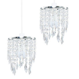 Valuelights Pair Of Chandelier Design Ceiling Light Shades With Clear Acrylic Jewel Effect Droplets (D)16Cm - thumbnail 2