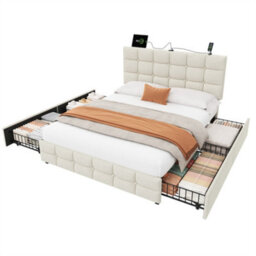 Matteo Beige Double Velvet Upholstered Bed Frame With 4 Storage Drawers & Adjustable Headboard With Usb Charging Ports - thumbnail 9