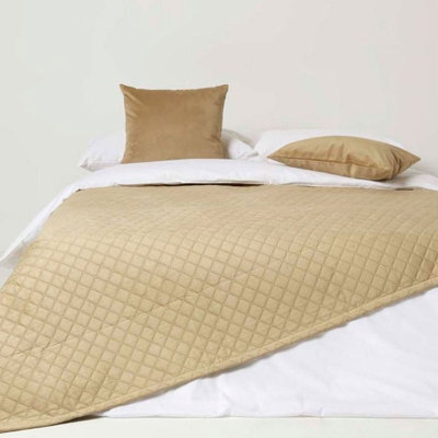 Homescapes Diamond Quilted Beige Velvet Throw - image 1
