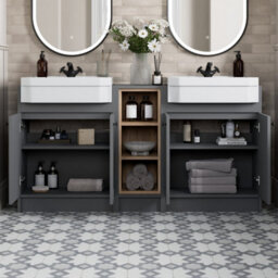 Affine 1540mm Traditional Double Vanity Basin Unit & Shelving Bathroom Furniture Grey - thumbnail 2