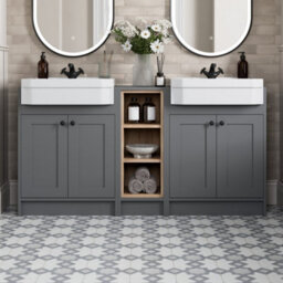 Affine 1540mm Traditional Double Vanity Basin Unit & Shelving Bathroom Furniture Grey - thumbnail 1