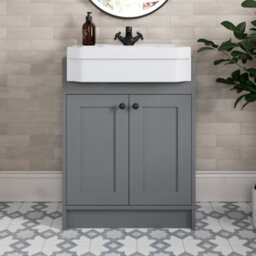 Affine 1540mm Traditional Double Vanity Basin Unit & Shelving Bathroom Furniture Grey - thumbnail 4