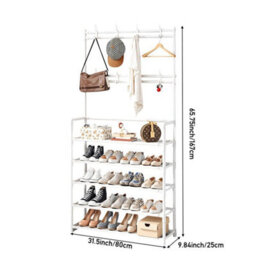 White Coat And Hat Stand 8 Hooks Hanger 5 Tiers Fabric Shoe Rack - thumbnail 2
