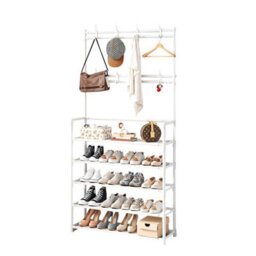 White Coat And Hat Stand 8 Hooks Hanger 5 Tiers Fabric Shoe Rack - thumbnail 1